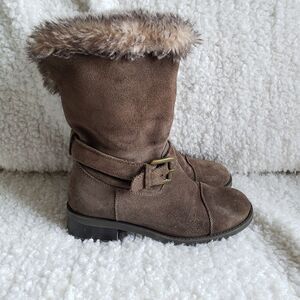 Cougar Faux Fur Lined‎ Suede Buckle Pull on Boots